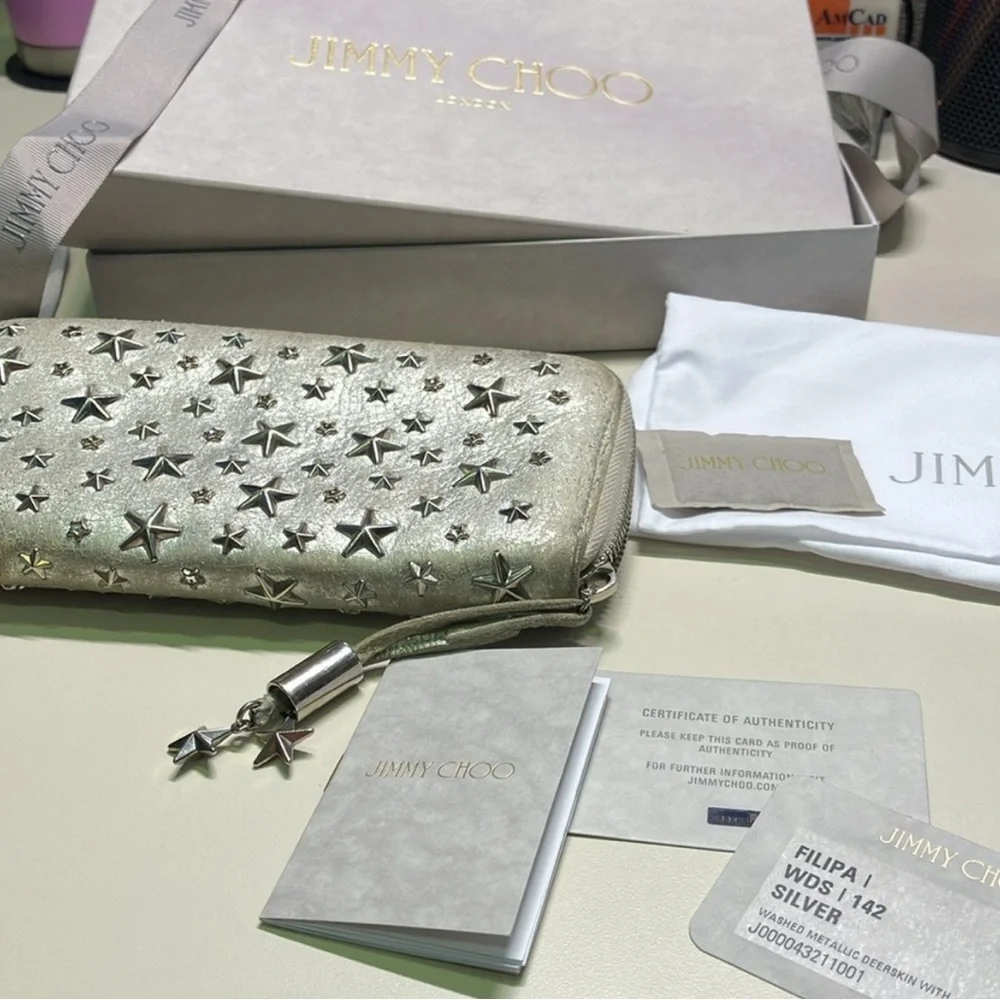 Jimmy Choo Authentic Washed Metallic Deerskin With COA/ Dust Bag/ Box